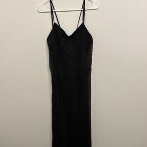 Black Maxi Slip Dress Sheer top layer with Floral Embroidered Details over satin